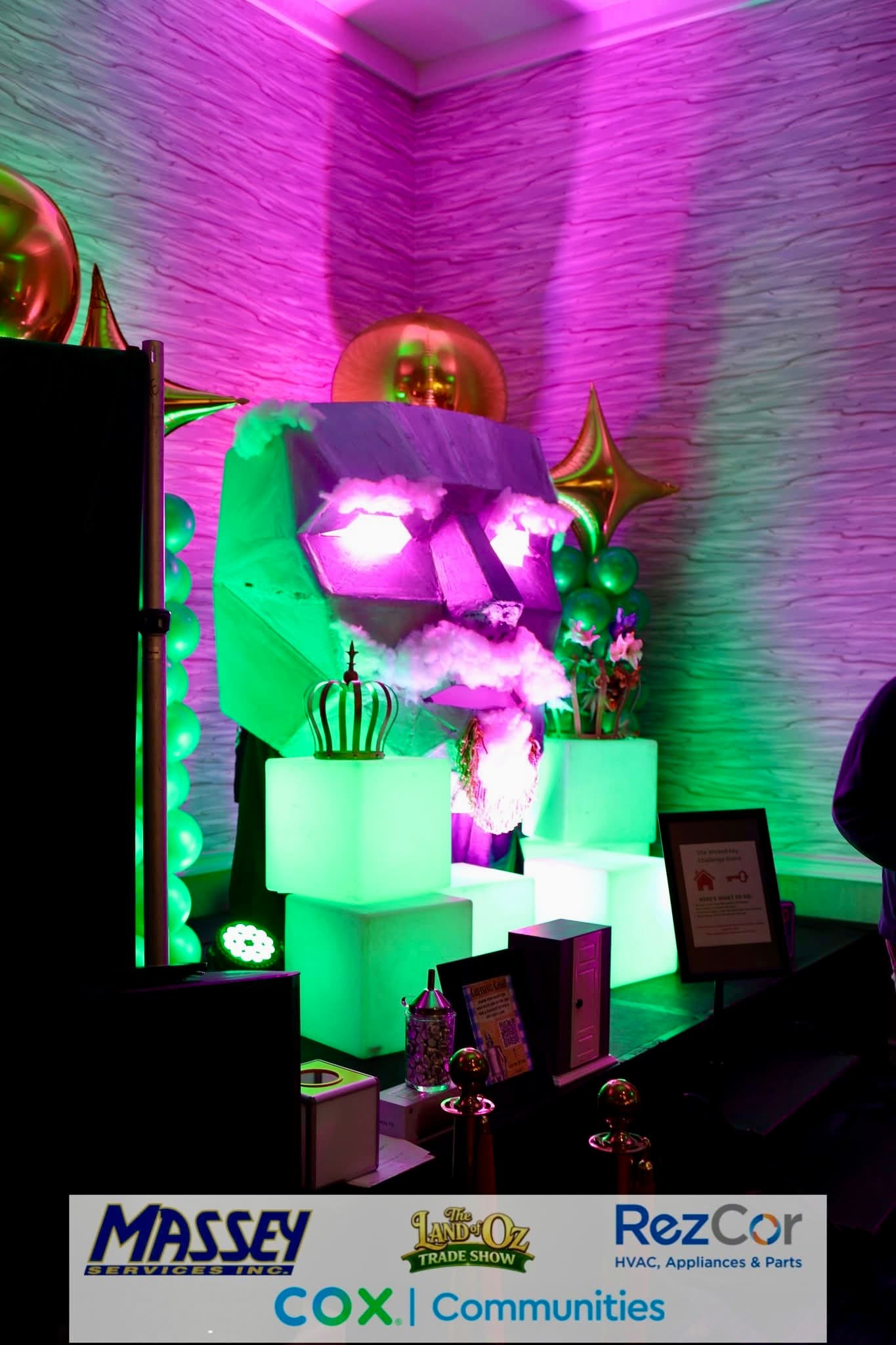 Illuminated geode sculpture event install with uplighting at a trade show
