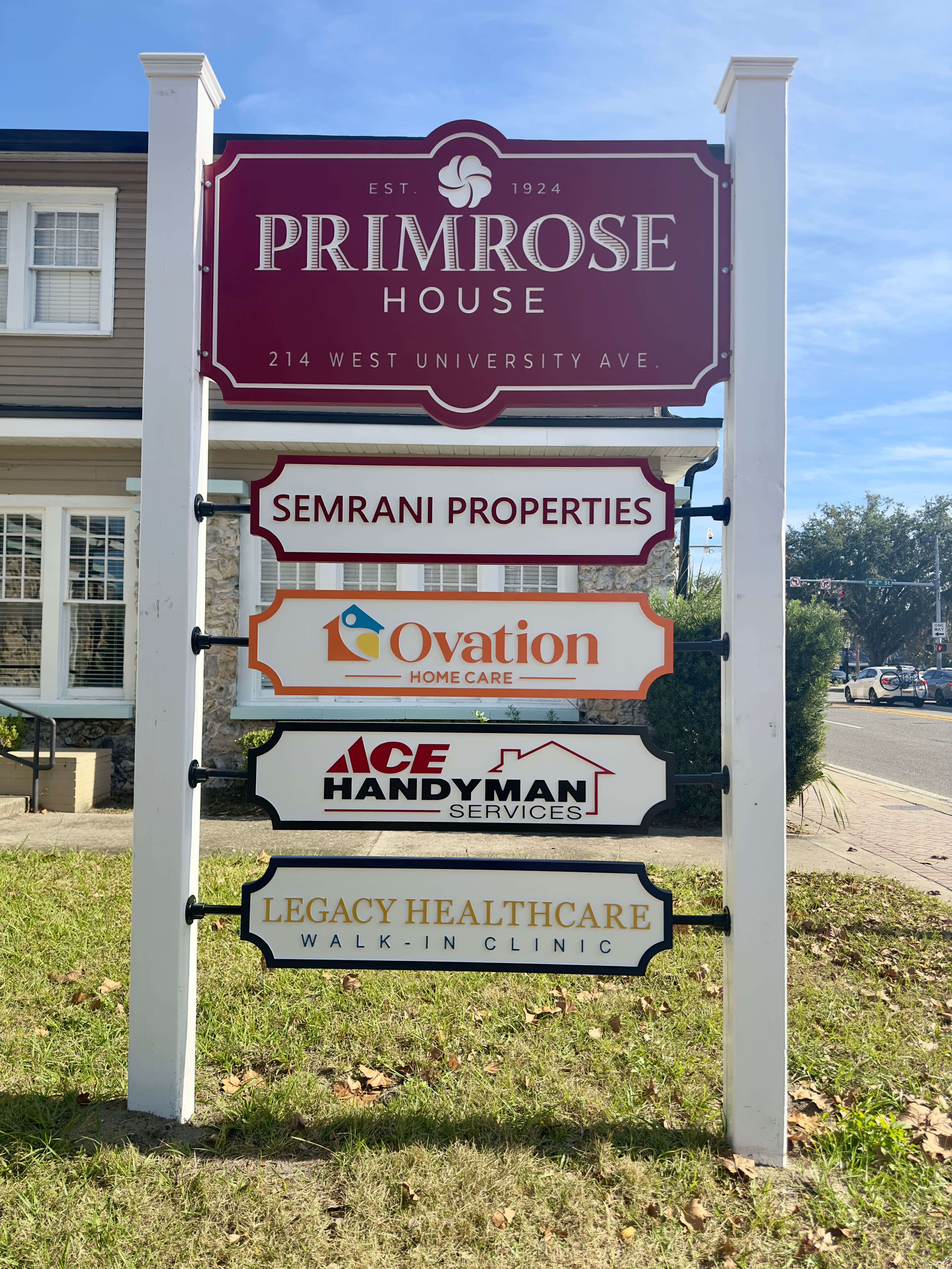 Multi-tenant property directory monument, Primrose House, Gainesville FL