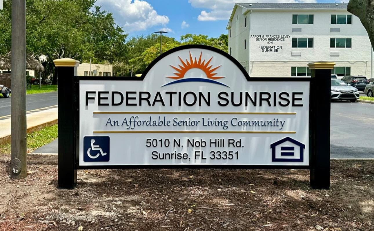 Federation Sunrise senior living community roadside monument sign