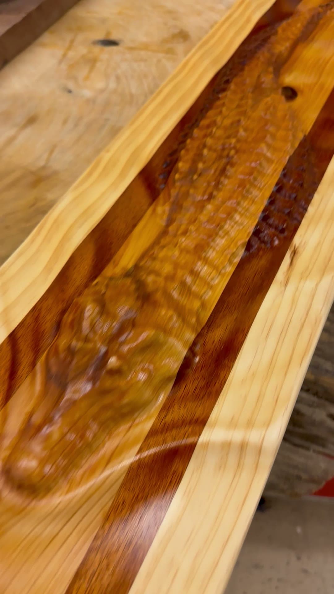 Hardwood strips glued up into a butcher-block board blank