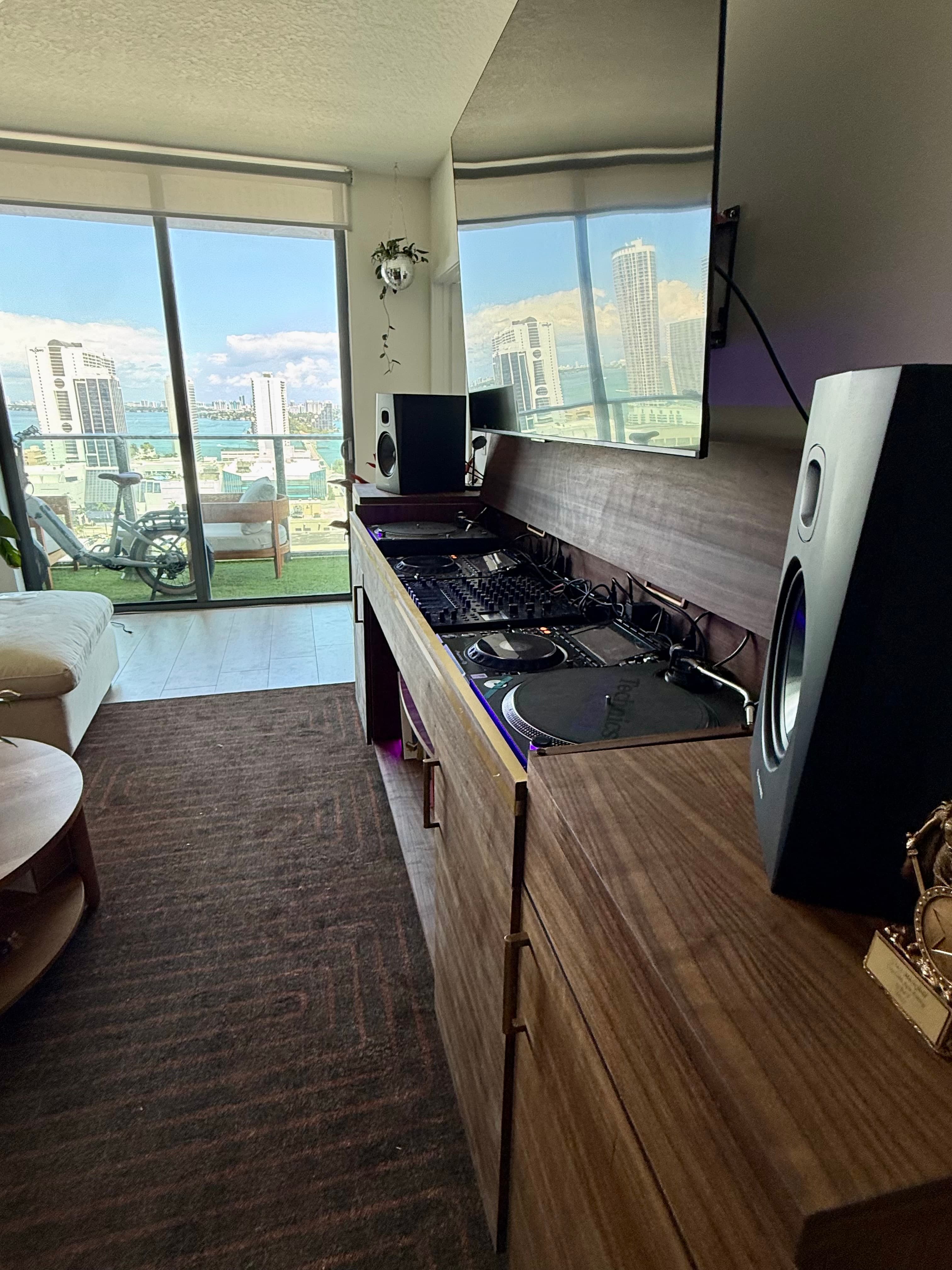 Private residence sound studio and listening room, custom audio furniture Florida